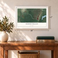 Rodney Village, Delaware map, 12 x 18 inch print in a white frame in an entryway