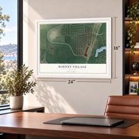 Rodney Village, Delaware map, 18 x 24 inch print in a white frame in a home office