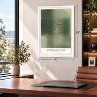 Rodriguez Camp, California map, 18 x 24 inch print in a white frame in a home office