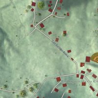 Second close-up of the map of Rodríguez Hevia, Puerto Rico print showing more streets and buildings