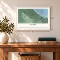 Rogers, Michigan map, 12 x 18 inch print in a white frame in an entryway
