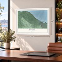 Rogers, Michigan map, 18 x 24 inch print in a white frame in a home office