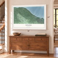 Rogers, Michigan map, 24 x 36 inch print in a white frame above a dresser by a staircase