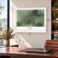 Roll, Indiana map, 18 x 24 inch print in a white frame in a home office