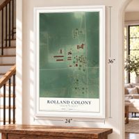 Rolland Colony, South Dakota map, 24 x 36 inch print in a white frame by a staircase
