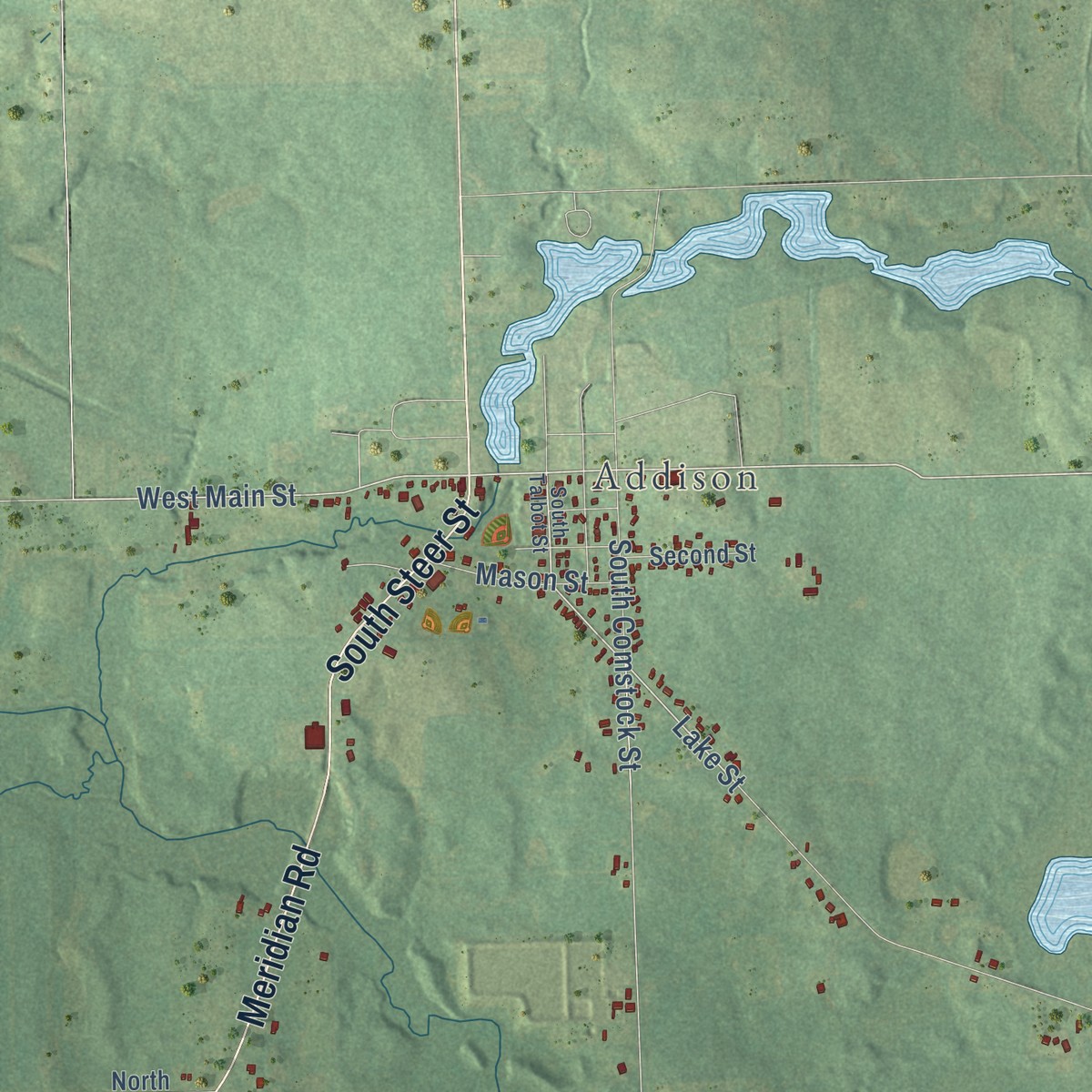 Second close-up of the map of Rollin, Michigan print showing more streets and buildings