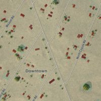 Second close-up of the map of Rolling Hills, Wyoming print showing more streets and buildings