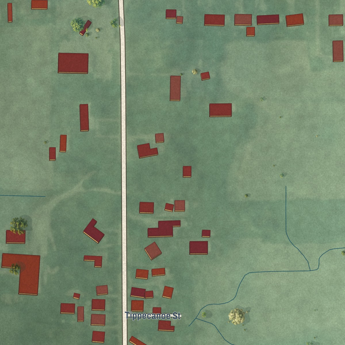 Second close-up of the map of Romney, Indiana print showing more streets and buildings