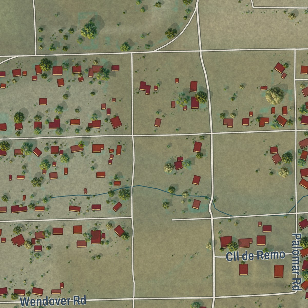 Second close-up of the map of Romoland, California print showing more streets and buildings