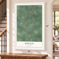 Ronald, Michigan map, 24 x 36 inch print in a white frame by a staircase