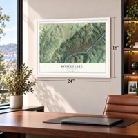 Ronceverte, West Virginia map, 18 x 24 inch print in a white frame in a home office
