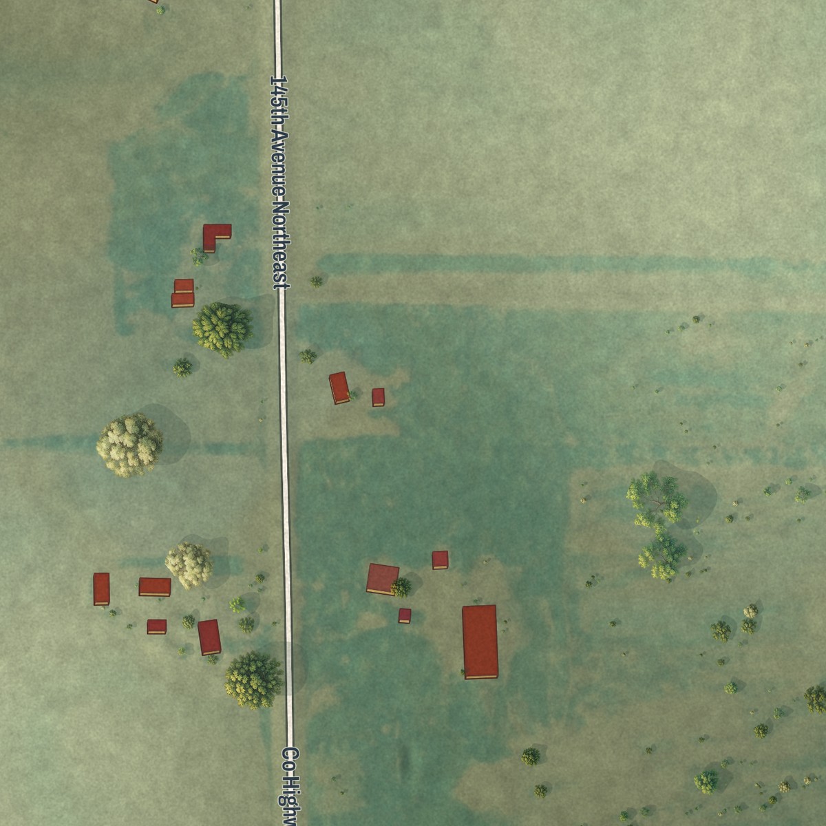 Second close-up of the map of Ronneby, Minnesota print showing more streets and buildings