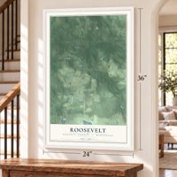 Roosevelt, Burnett County, Wisconsin map, 24 x 36 inch print in a white frame by a staircase