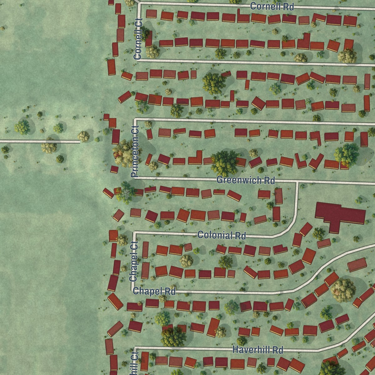 Second close-up of the map of Roosevelt Park, Michigan print showing more streets and buildings
