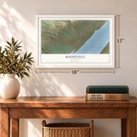 Roosevelt, Washington map, 12 x 18 inch print in a white frame in an entryway