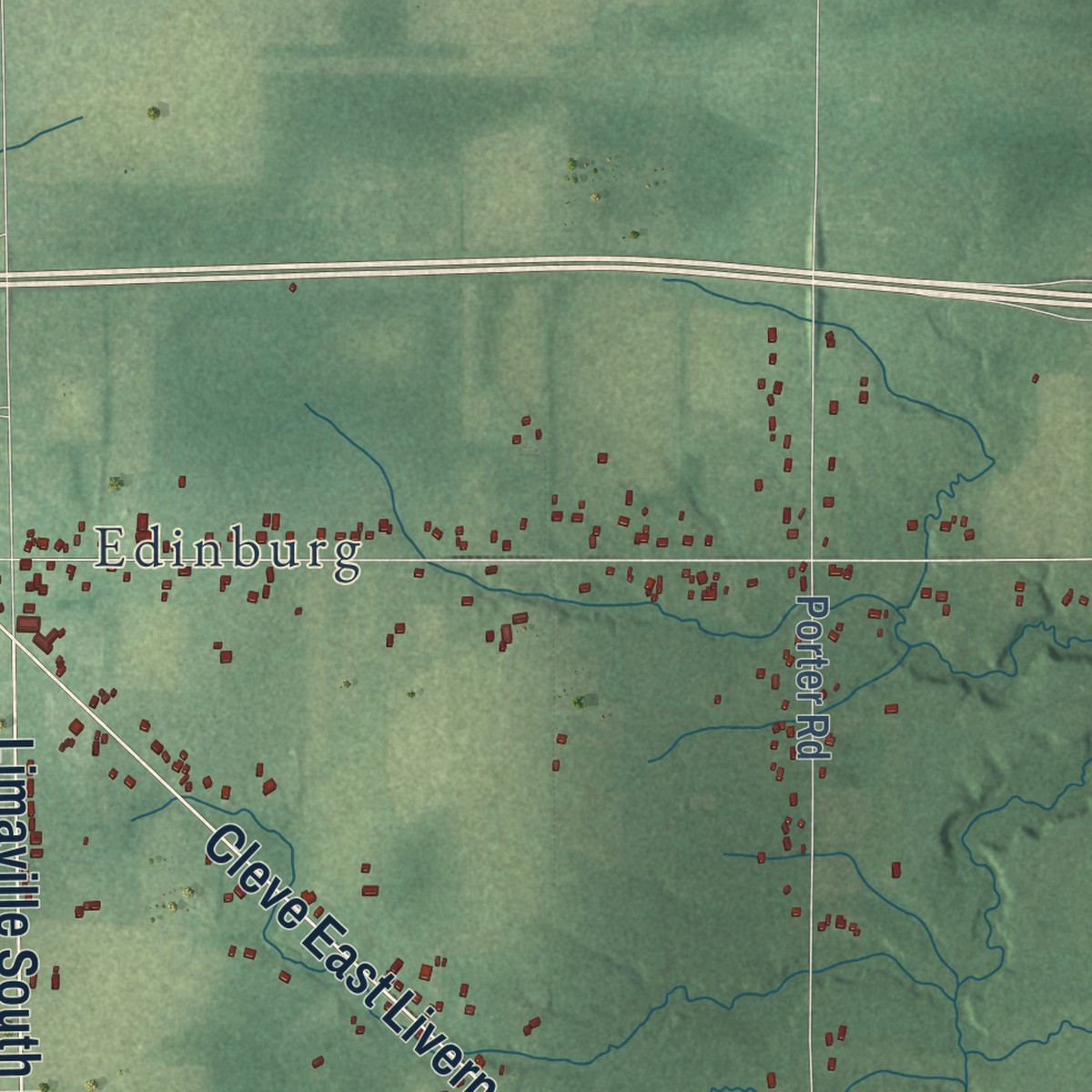 Second close-up of the map of Rootstown, Ohio print showing more streets and buildings