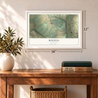 Rosalia, Washington map, 12 x 18 inch print in a white frame in an entryway