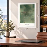 Roscoe, Minnesota map, 18 x 24 inch print in a white frame in a home office