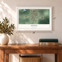 Roscoe, South Dakota map, 12 x 18 inch print in a white frame in an entryway