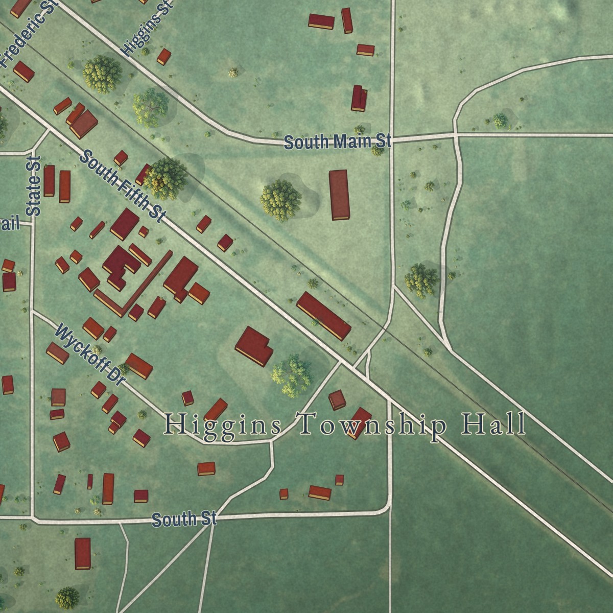 Second close-up of the map of Roscommon, Michigan print showing more streets and buildings