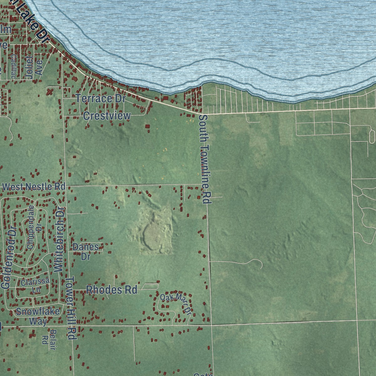 Second close-up of the map of Roscommon, Roscommon County, Michigan print showing more streets and buildings