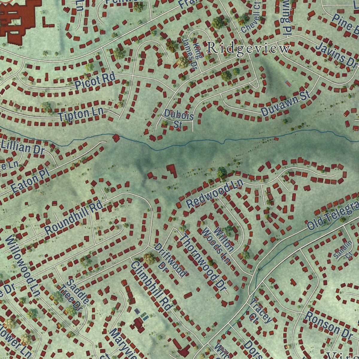 Second close-up of the map of Rose Hill, Virginia print showing more streets and buildings