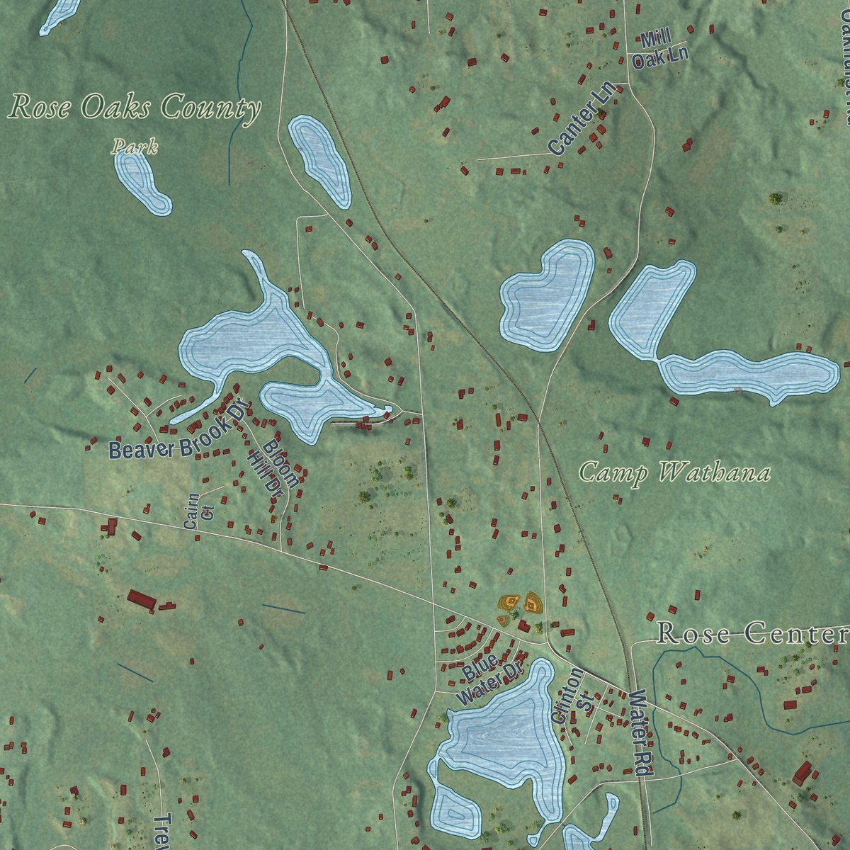 Second close-up of the map of Rose, Oakland County, Michigan print showing more streets and buildings