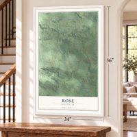 Rose, Wisconsin map, 24 x 36 inch print in a white frame by a staircase