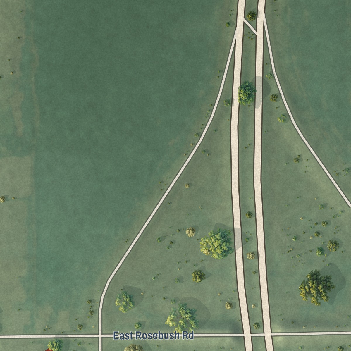 Second close-up of the map of Rosebush, Michigan print showing more streets and buildings