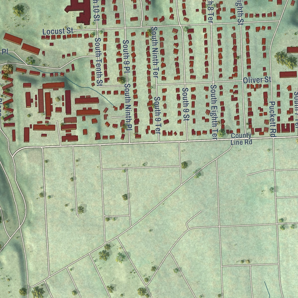 Second close-up of the map of Rosedale, Kansas print showing more streets and buildings