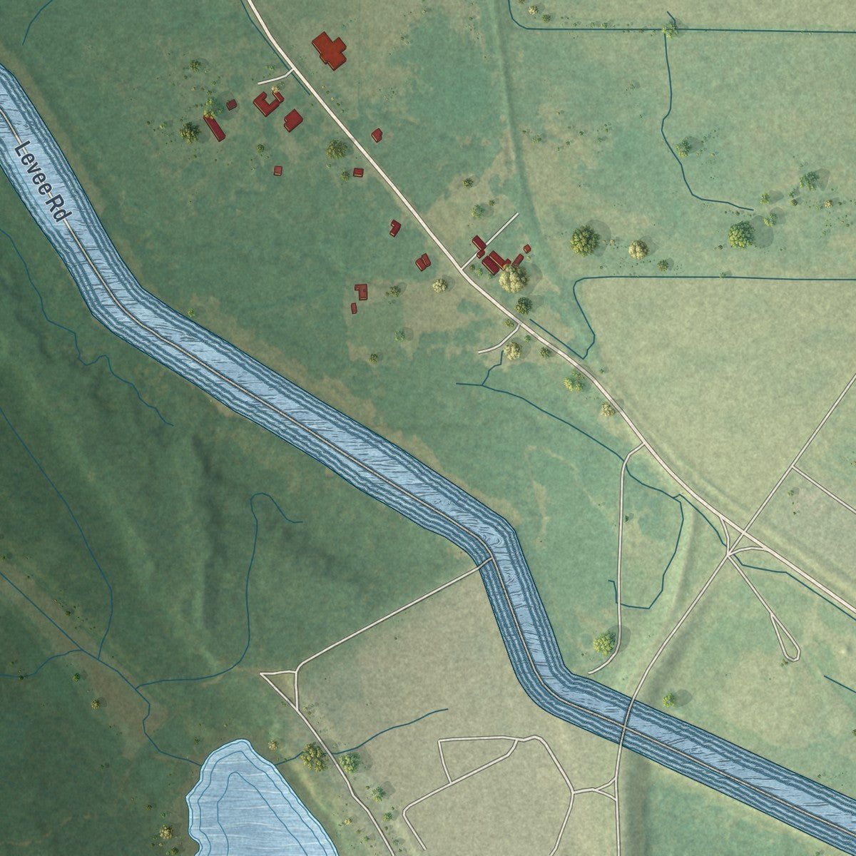 Second close-up of the map of Rosedale, Mississippi print showing more streets and buildings