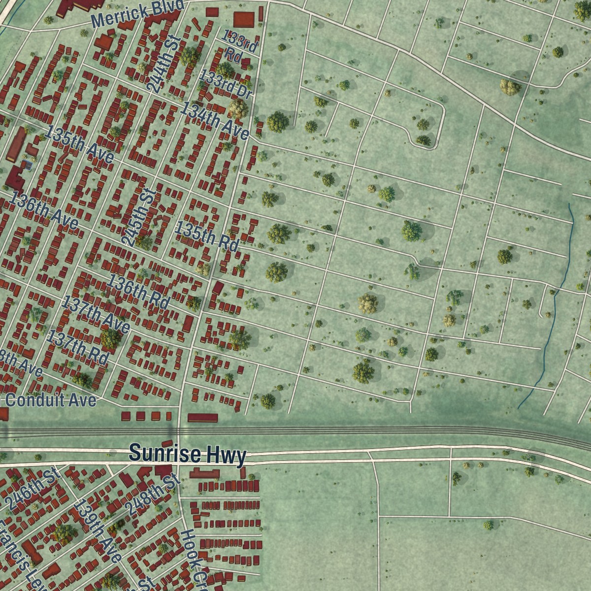 Second close-up of the map of Rosedale, New York print showing more streets and buildings