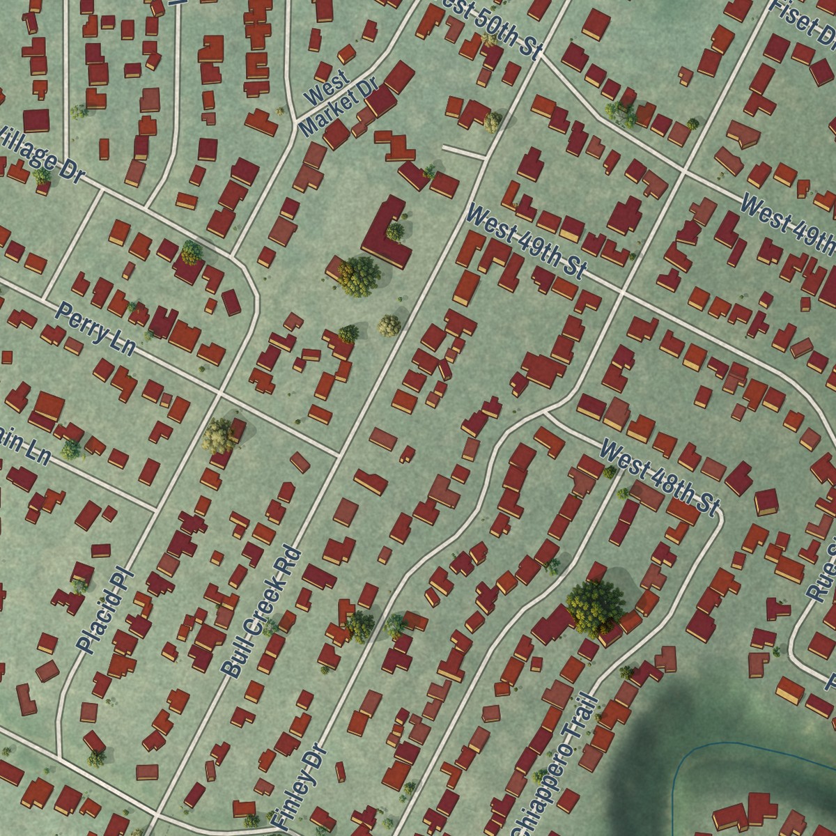 Second close-up of the map of Rosedale, Texas print showing more streets and buildings