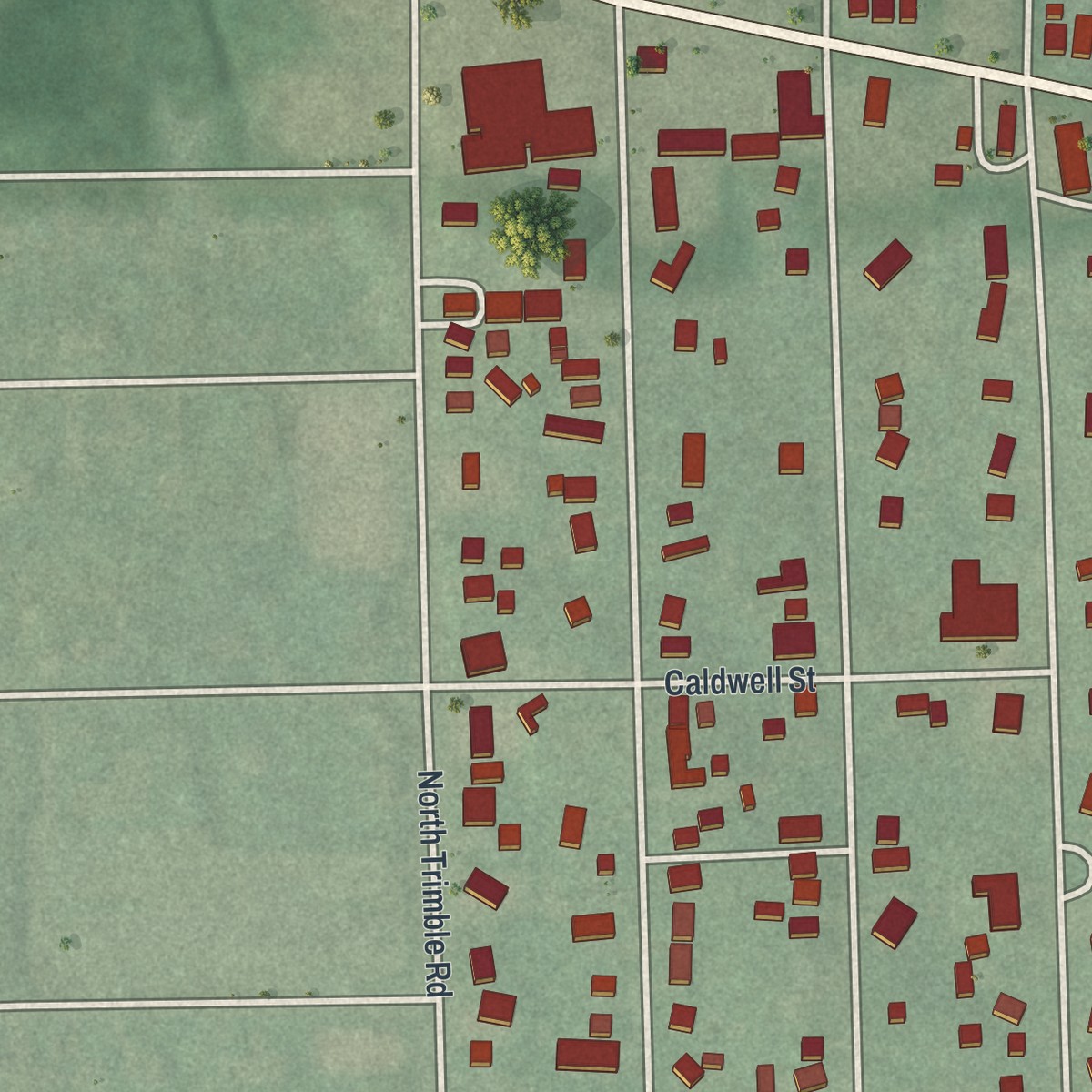Second close-up of the map of Roseland, Ohio print showing more streets and buildings