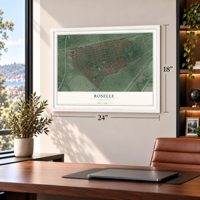Roselle, New Jersey map, 18 x 24 inch print in a white frame in a home office