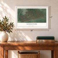 Roselle Park, New Jersey map, 12 x 18 inch print in a white frame in an entryway