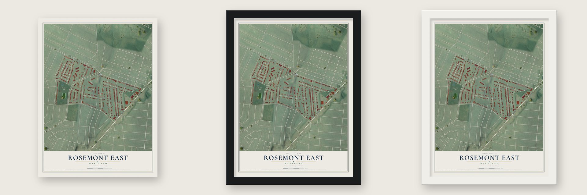Rosemont East, Maryland map unframed, in a black wood frame and in a white wood frame