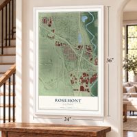 Rosemont, Illinois map, 24 x 36 inch print in a white frame by a staircase