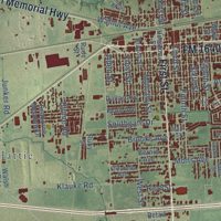 Second close-up of the map of Rosenberg, Texas print showing more streets and buildings