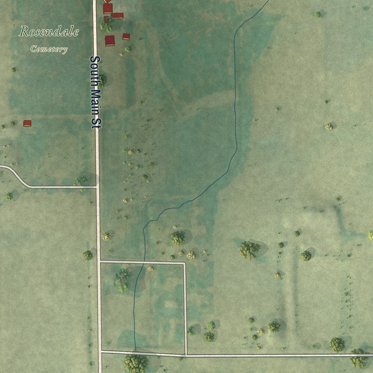 Second close-up of the map of Rosendale, Wisconsin print showing more streets and buildings