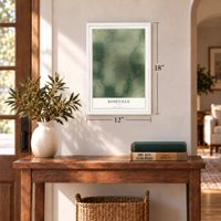 Roseville, Iowa map, 12 x 18 inch print in a white frame in an entryway