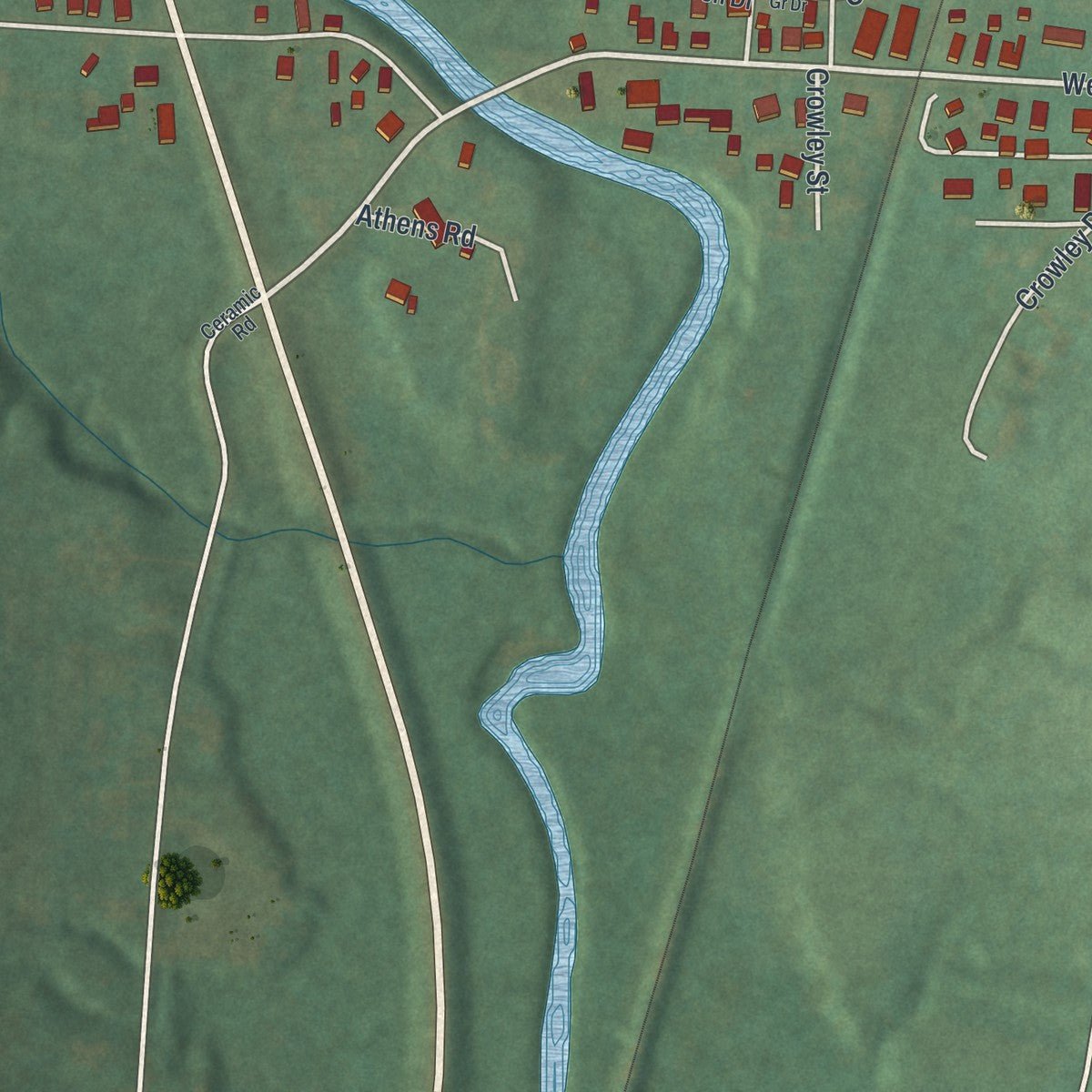 Second close-up of the map of Roseville, Ohio print showing more streets and buildings