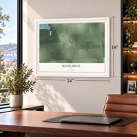 Rosharon, Texas map, 18 x 24 inch print in a white frame in a home office