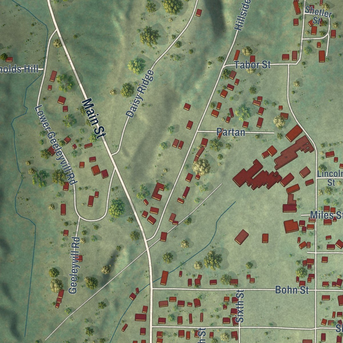 Second close-up of the map of Rosiclare, Illinois print showing more streets and buildings