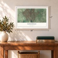 Roslindale, Massachusetts map, 12 x 18 inch print in a white frame in an entryway