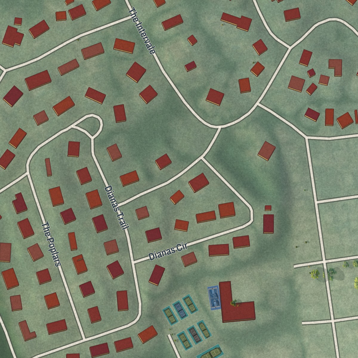 Second close-up of the map of Roslyn Estates, New York print showing more streets and buildings