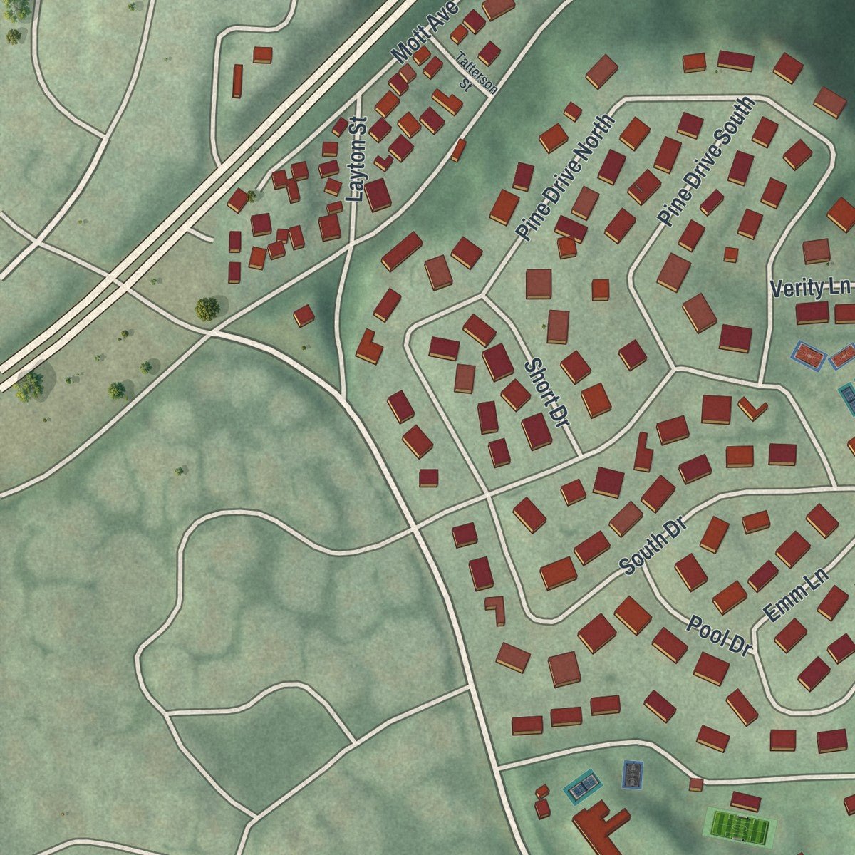Second close-up of the map of Roslyn, New York print showing more streets and buildings