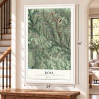 Ross, Allegheny County, Pennsylvania map, 24 x 36 inch print in a white frame by a staircase