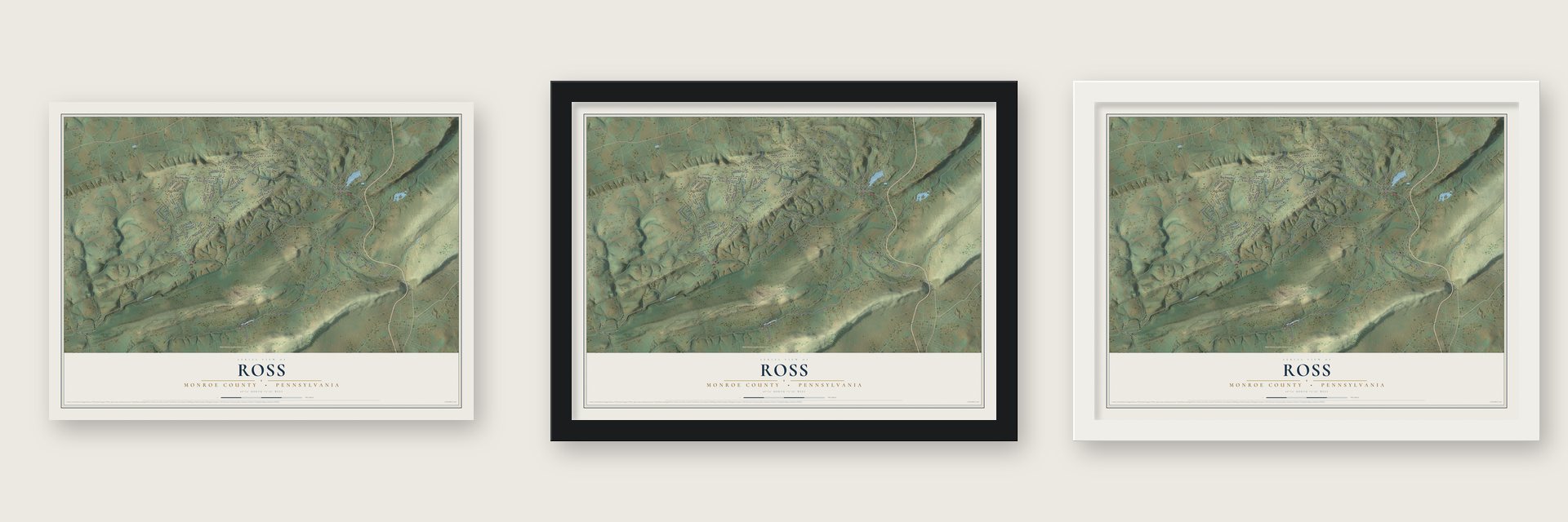 Ross, Monroe County, Pennsylvania map unframed, in a black wood frame and in a white wood frame