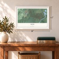 Ross, Ohio map, 12 x 18 inch print in a white frame in an entryway